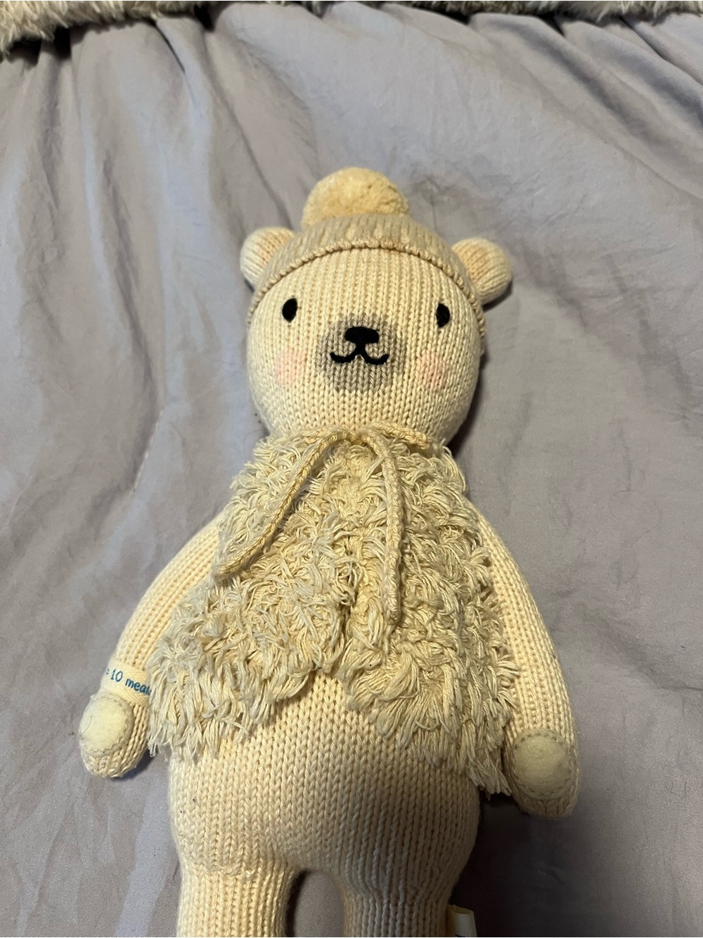 Cuddle + Kind Neutral Knit Bear Plush Toy - Soft Cream Cuddly Bear - Picture 2 of 5